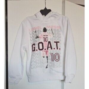 NWOT Kids' Messi G.O.A.T Hoodie Size 5 White/ Pink / Black